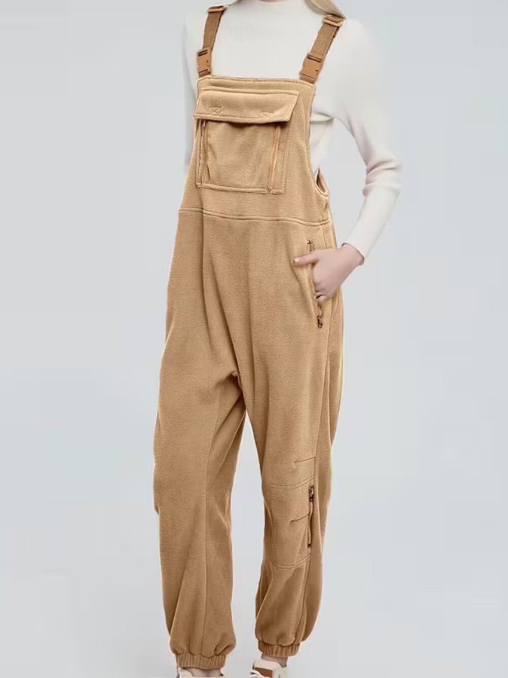 Warm Fleece Bib Jumpsuit With Multiple Pockets